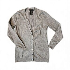 Grace Elements Gray V Neck Cardigan Knit Sweater Womens S Button Front Pockets